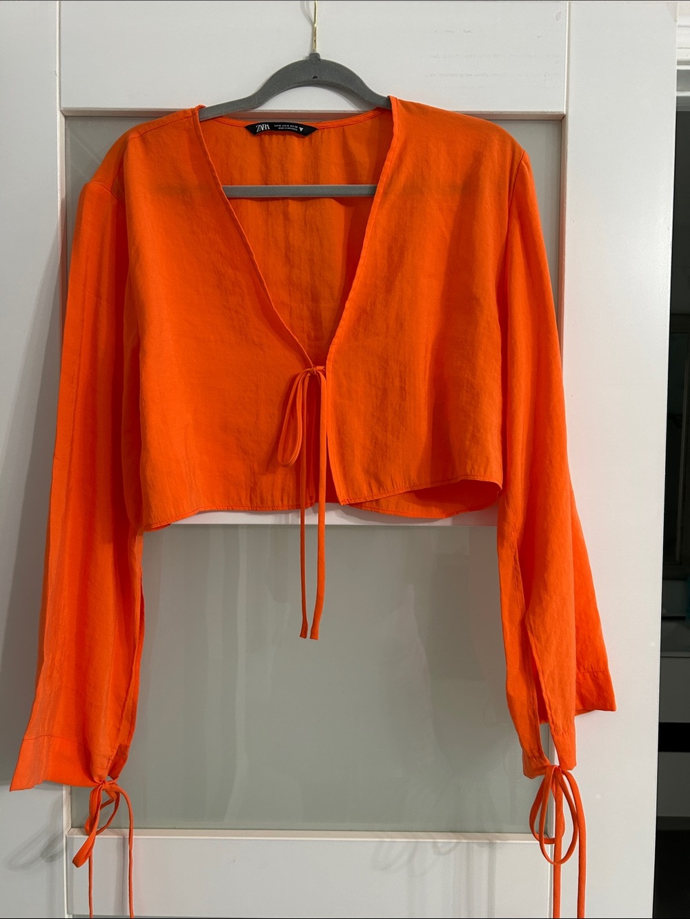 Zara Bright Orange Tie-Front Cropped Blouse